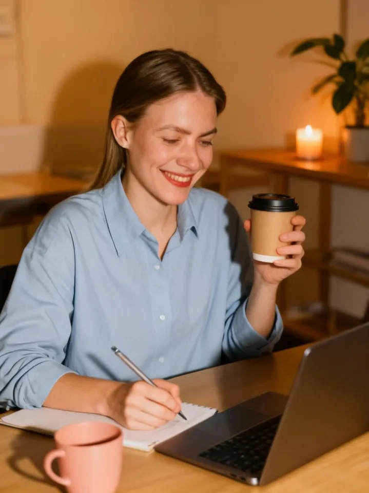 Pessoa a escrever em ambiente inspirador